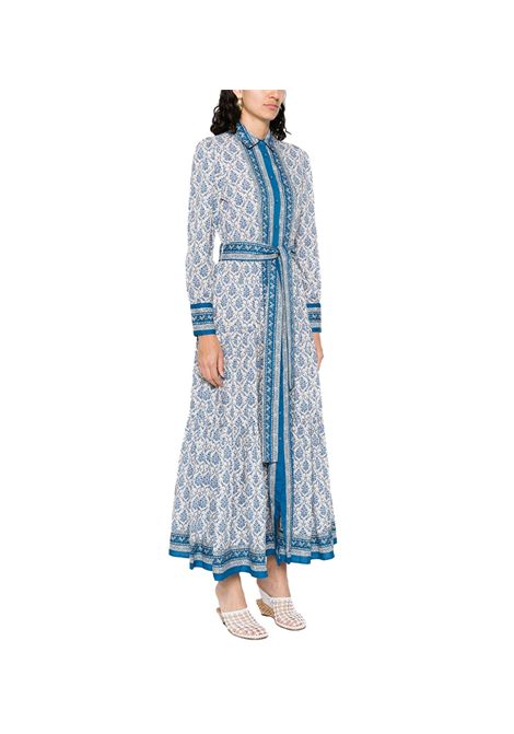 Abito Mc2 Saint Barth Jensen donna JENSEN03090H Blu cotone chemisier floreale cintura manica lunga MC2 SAINT BARTH | Abiti | JENSEN03090H10